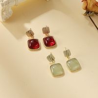 1 Pair Elegant Classical Square Plating Inlay Alloy Glass 14k Gold Plated Drop Earrings main image 1