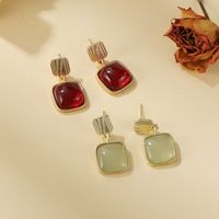 1 Pair Elegant Classical Square Plating Inlay Alloy Glass 14k Gold Plated Drop Earrings main image 5