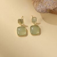 1 Pair Elegant Classical Square Plating Inlay Alloy Glass 14k Gold Plated Drop Earrings main image 4
