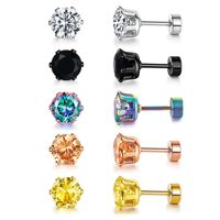 1 Set Simple Style Round Plating Inlay Stainless Steel Zircon Gold Plated Ear Studs main image 3