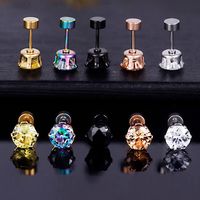 1 Set Simple Style Round Plating Inlay Stainless Steel Zircon Gold Plated Ear Studs main image 1