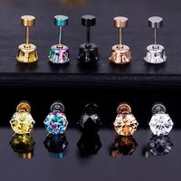 1 Set Simple Style Round Plating Inlay Stainless Steel Zircon Gold Plated Ear Studs main image 7