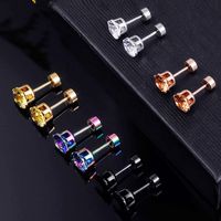 1 Set Simple Style Round Plating Inlay Stainless Steel Zircon Gold Plated Ear Studs main image 4