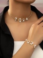 Elegant Luxurious Number Ferroalloy Plating Inlay Rhinestones Gold Plated Women's Bracelets Necklace main image 1