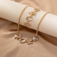 Elegant Luxurious Number Ferroalloy Plating Inlay Rhinestones Gold Plated Women's Bracelets Necklace main image 3