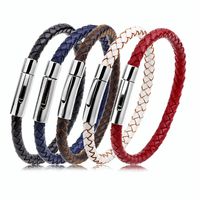 Simple Style Solid Color Stainless Steel Leather Knitting Women's Wristband main image 1