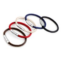 Simple Style Solid Color Stainless Steel Leather Knitting Women's Wristband main image 3