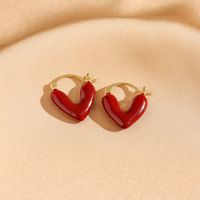 1 Pair Elegant Retro Heart Shape Enamel Plating Copper Resin 18K Gold Plated Earrings main image 5