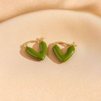 1 Pair Elegant Retro Heart Shape Enamel Plating Copper Resin 18K Gold Plated Earrings main image 6