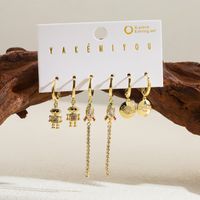 Yakemiyou Hip-hop Funny Robot Rocket Copper 14k Gold Plated Zircon Drop Earrings In Bulk main image 1
