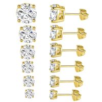 1 Set Elegant Simple Style Solid Color Plating Inlay Stainless Steel Zircon White Gold Plated Gold Plated Ear Studs main image 2