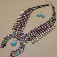 Ethnic Style Simple Style Water Droplets Alloy Plastic Inlay Turquoise Women's Jewelry Set sku image 1