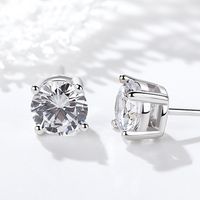 Copper Gold Plated Simple Style Round Inlay Zircon Ear Studs main image 4