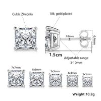 Copper Gold Plated Elegant French Style Square Inlay Zircon Ear Studs main image 2