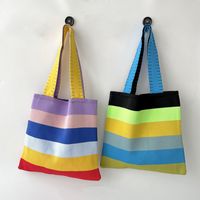Women's Medium Polyester Color Block Vintage Style Square Open Straw Bag main image video