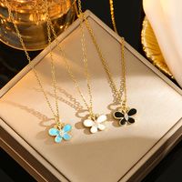 Titanium Steel 18K Gold Plated Simple Style Enamel Plating Inlay Butterfly Resin Zircon Pendant Necklace main image 1