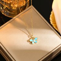 Titanium Steel 18K Gold Plated Simple Style Enamel Plating Inlay Butterfly Resin Zircon Pendant Necklace sku image 3