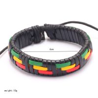 Hip-hop Color Block Pu Leather Knitting Men's Wristband sku image 10