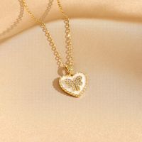 Titanium Steel 18K Gold Plated Simple Style Classic Style Plating Inlay Geometric Oval Heart Shape Shell Zircon Pendant Necklace sku image 7