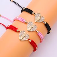 Glam Simple Style Virgin Mary Heart Shape Rope Copper Knitting Plating Inlay Zircon 18k Gold Plated Women's Drawstring Bracelets main image 1