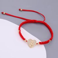 Glam Simple Style Virgin Mary Heart Shape Rope Copper Knitting Plating Inlay Zircon 18k Gold Plated Women's Drawstring Bracelets main image 4