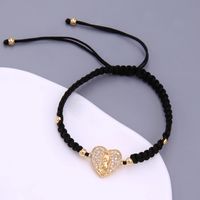 Glam Simple Style Virgin Mary Heart Shape Rope Copper Knitting Plating Inlay Zircon 18k Gold Plated Women's Drawstring Bracelets main image 5