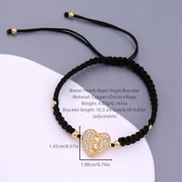 Glam Simple Style Virgin Mary Heart Shape Rope Copper Knitting Plating Inlay Zircon 18k Gold Plated Women's Drawstring Bracelets main image 2