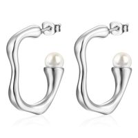 1 Pair Simple Style Classic Style Solid Color Inlay Stainless Steel Pearl Earrings main image 4