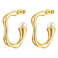 1 Pair Simple Style Classic Style Solid Color Inlay Stainless Steel Pearl Earrings main image 5