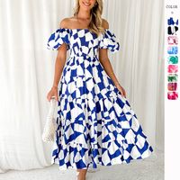 Women's Regular Dress Elegant Classic Style Boat Neck Short Sleeve Flower Maxi Long Dress Travel Daily main image 1