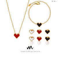 Wholesale Elegant Heart Shape Titanium Steel Pearl Plating Inlay 18k Gold Plated Shell Bracelets Earrings Necklace main image 6