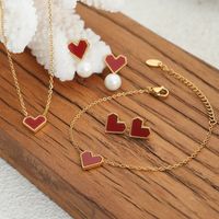 Wholesale Elegant Heart Shape Titanium Steel Pearl Plating Inlay 18k Gold Plated Shell Bracelets Earrings Necklace main image 3