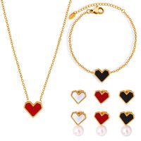 Wholesale Elegant Heart Shape Titanium Steel Pearl Plating Inlay 18k Gold Plated Shell Bracelets Earrings Necklace main image 5