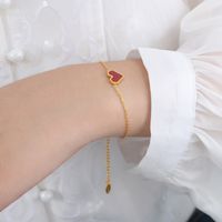 Wholesale Elegant Heart Shape Titanium Steel Pearl Plating Inlay 18k Gold Plated Shell Bracelets Earrings Necklace sku image 4