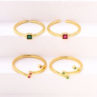 Simple Style Square Copper Inlay Zircon Open Rings main image 4