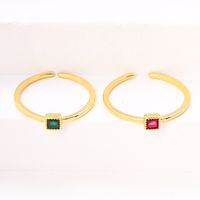 Simple Style Square Copper Inlay Zircon Open Rings main image 2