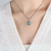 Simple Style Water Droplets Titanium Steel Plating Inlay Glass Stone Pendant Necklace sku image 1
