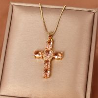 Casual Streetwear Cross Copper Inlay Zircon Pendant Necklace sku image 5