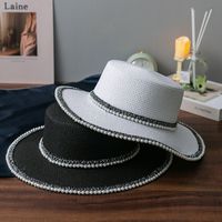 Women's Elegant Solid Color Pearl Wide Eaves Fedora Hat main image 1