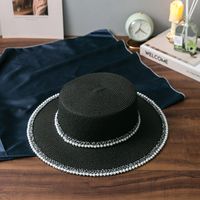 Women's Elegant Solid Color Pearl Wide Eaves Fedora Hat sku image 1