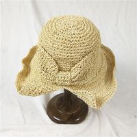 Women's Pastoral Solid Color Bowknot Wide Eaves Straw Hat sku image 1