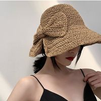 Women's Pastoral Solid Color Bowknot Wide Eaves Straw Hat main image 2