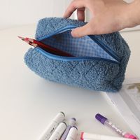 Solid Color Woolen Class Learning Simple Style Pencil Case main image 4