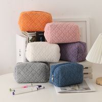 Solid Color Woolen Class Learning Simple Style Pencil Case main image 1