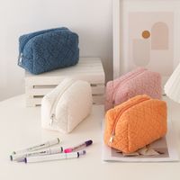 Solid Color Woolen Class Learning Simple Style Pencil Case main image 3