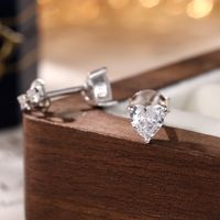 1 Pair Casual Cute Solid Color Heart Shape Plating Inlay Sterling Silver Zircon White Gold Plated Ear Studs main image 3
