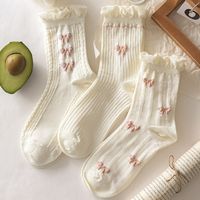 Frau Einfacher Stil Bogenknoten Nylon Baumwolle Crew Socken Ein Paar main image 3