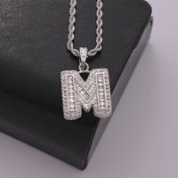 Classic Style Letter Stainless Steel Copper Plating Inlay Zircon Silver Plated Pendant Necklace main image 8