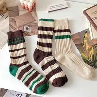 Unisex Japanese Style Stripe Cotton Crew Socks A Pair main image 6