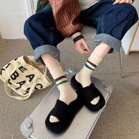 Unisex Japanese Style Stripe Cotton Crew Socks A Pair main image 5